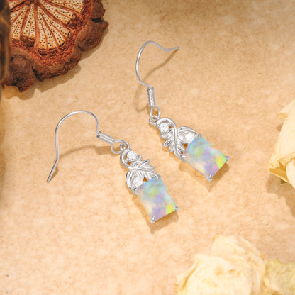 Unique Princess Cut Opal Earrings with Leaf Detail for Women