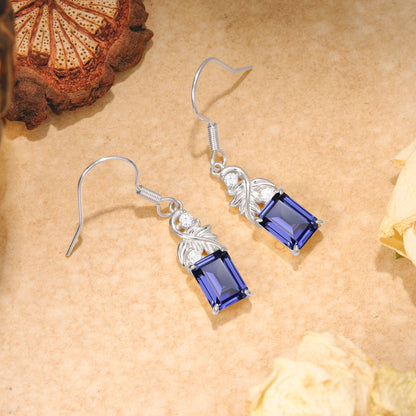 Unique Princess Cut Tanzanite Earrings with Leaf Detail for Women