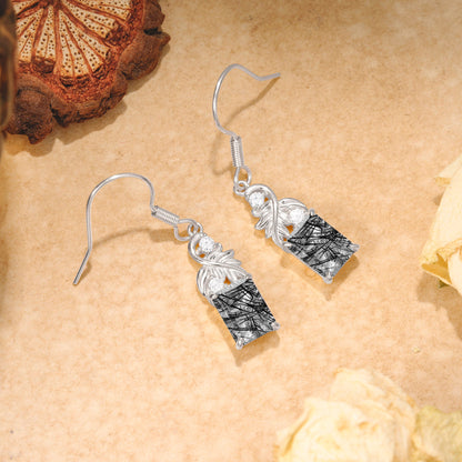 Unique Princess Cut Black Rutilated Quartz Earrings with Leaf Detail for Women