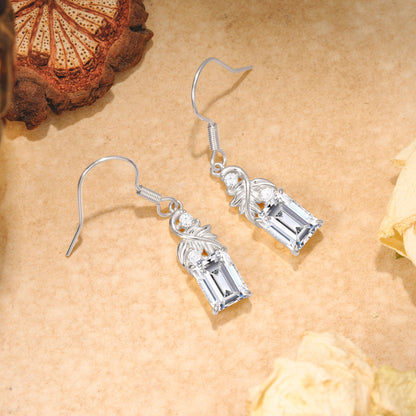 Unique Princess Cut Lab Diamond Earrings with Leaf Detail for Women