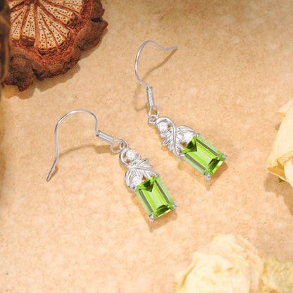 Unique Princess Cut Peridot Earrings with Leaf Detail for Women