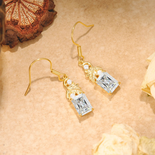 Unique Princess Cut Moissanite Earrings with Leaf Detail for Women