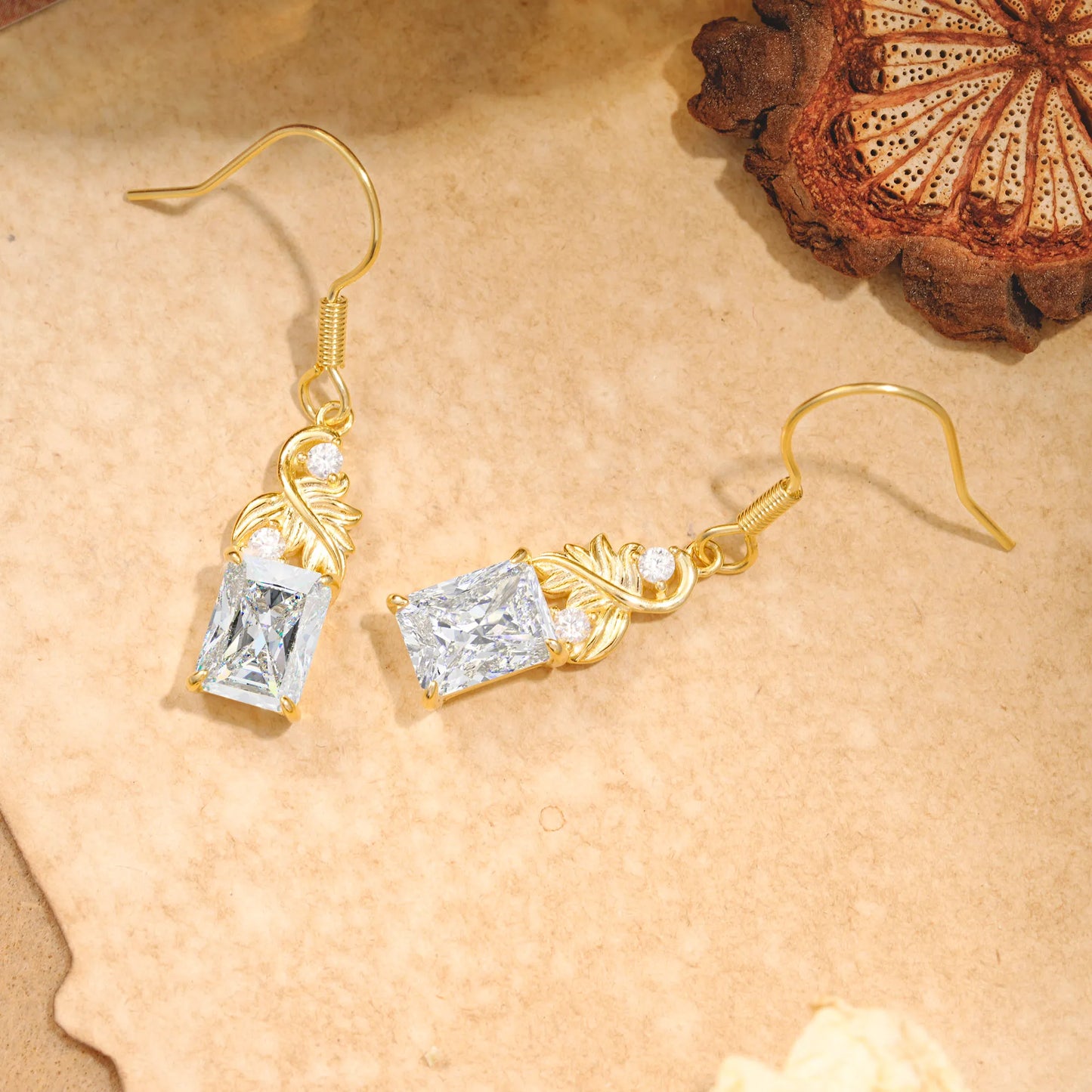 Unique Princess Cut Moissanite Earrings with Leaf Detail for Women