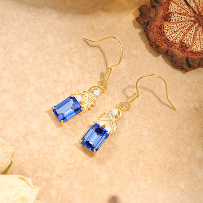 Unique Princess Cut Sapphire Earrings with Leaf Detail for Women
