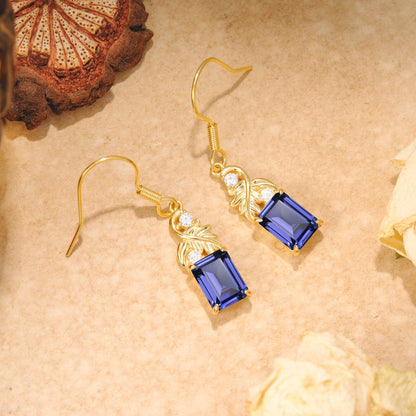 Unique Princess Cut Tanzanite Earrings with Leaf Detail for Women