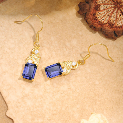 Unique Princess Cut Tanzanite Earrings with Leaf Detail for Women