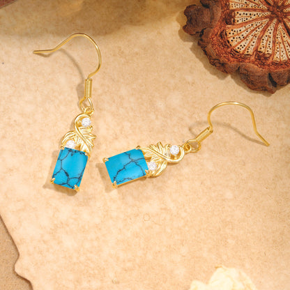 Unique Princess Cut Turquoise Earrings with Leaf Detail for Women