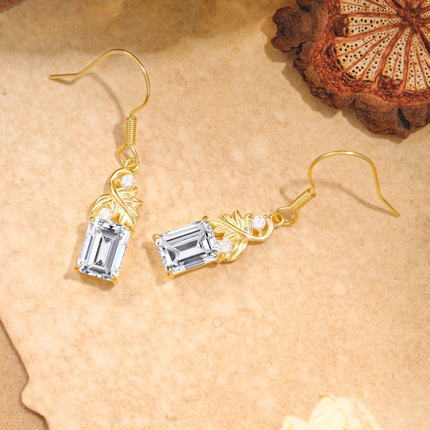 Unique Princess Cut Lab Diamond Earrings with Leaf Detail for Women