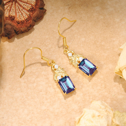 Unique Princess Cut Alexandrite Earrings with Leaf Detail for Women