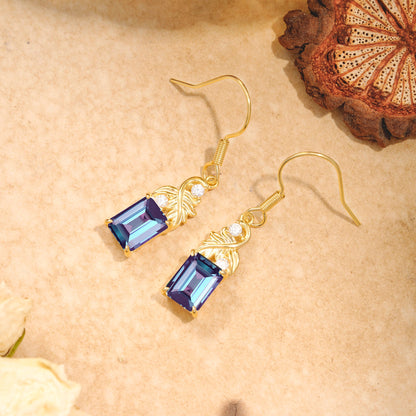 Unique Princess Cut Alexandrite Earrings with Leaf Detail for Women