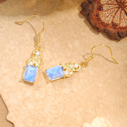 Unique Princess Cut Moonstone Earrings with Leaf Detail for Women