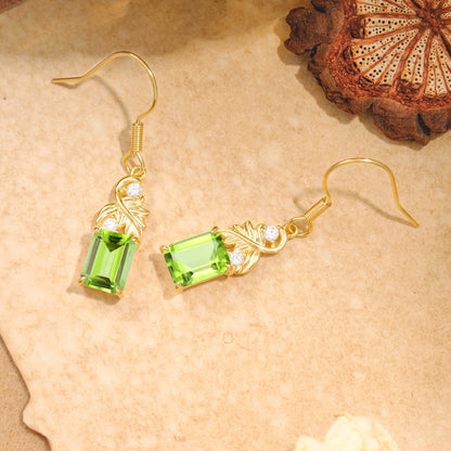 Unique Princess Cut Peridot Earrings with Leaf Detail for Women