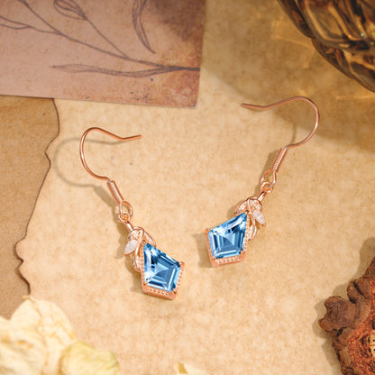 Classic Sparkling Geometric Aquamarine Drop Earrings