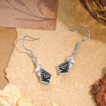 Classic Sparkling Geometric Black Rutilated Quartz Drop Earrings