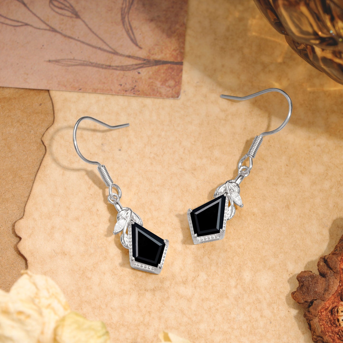 Classic Sparkling Geometric  Black Onyx  Drop Earrings