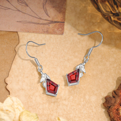 Classic Sparkling Geometric Garnet Drop Earrings