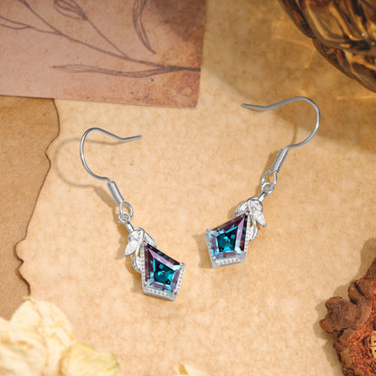 Classic Sparkling Geometric Alexandrite Drop Earrings
