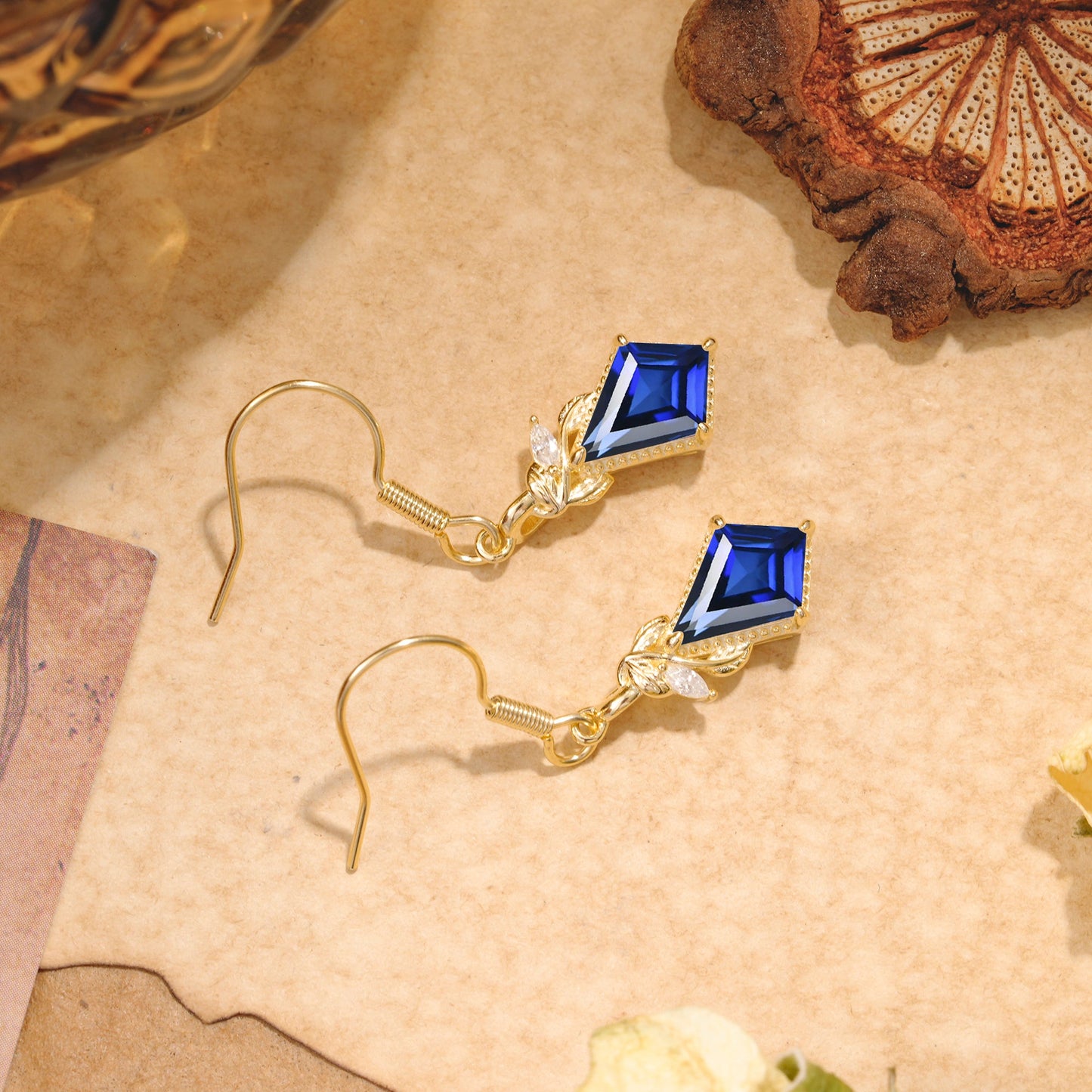 Classic Sparkling Geometric Sapphire Drop Earrings