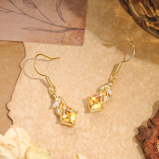 Classic Sparkling Geometric Citrine Drop Earrings
