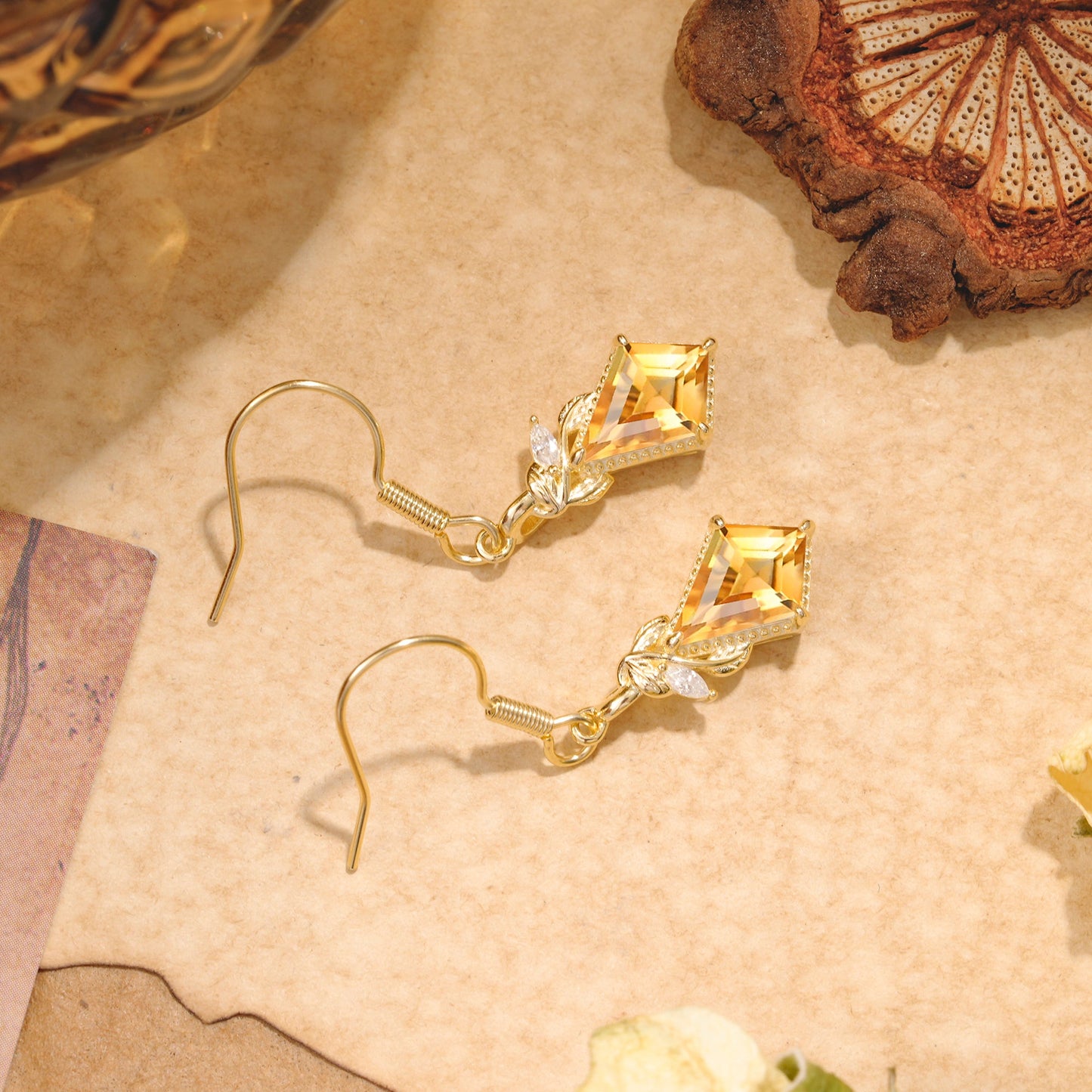 Classic Sparkling Geometric Citrine Drop Earrings