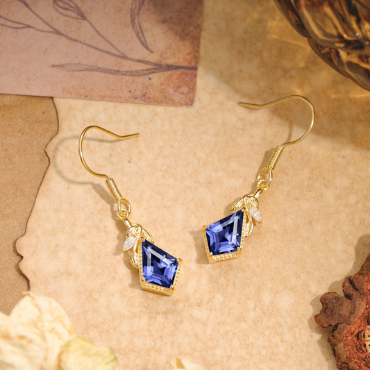 Classic Sparkling Geometric Tanzanite Drop Earrings