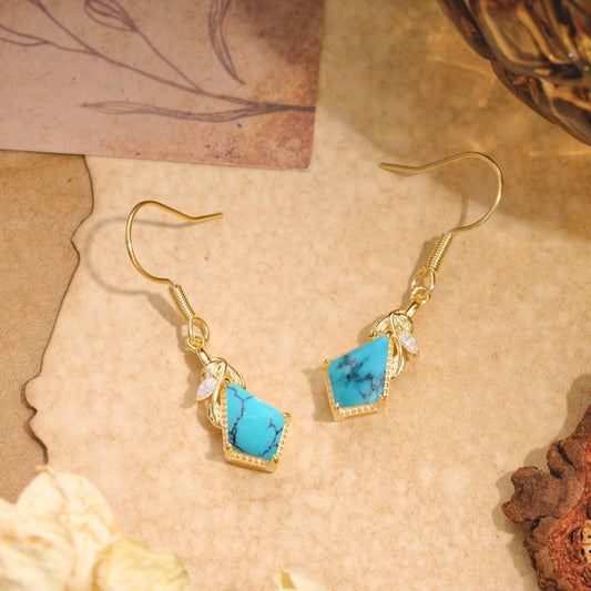 Classic Sparkling Geometric Turquoise Drop Earrings