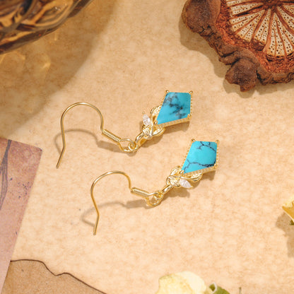 Classic Sparkling Geometric Turquoise Drop Earrings