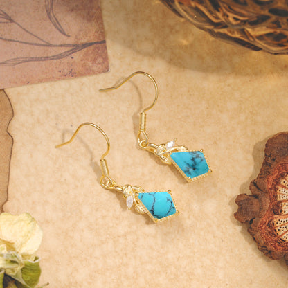 Classic Sparkling Geometric Turquoise Drop Earrings