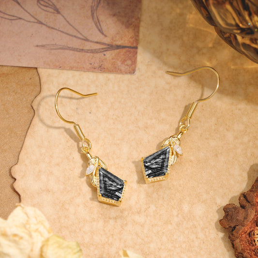 Classic Sparkling Geometric Black Rutilated Quartz Drop Earrings