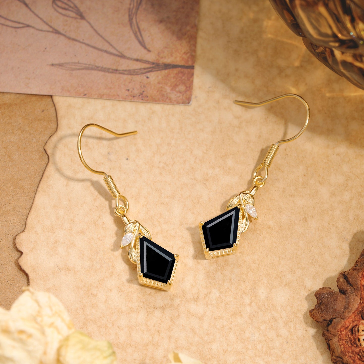 Classic Sparkling Geometric  Black Onyx  Drop Earrings