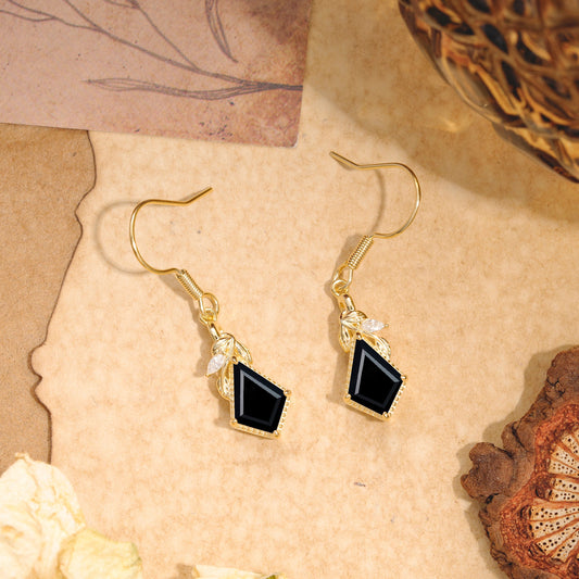 Classic Sparkling Geometric  Black Onyx  Drop Earrings
