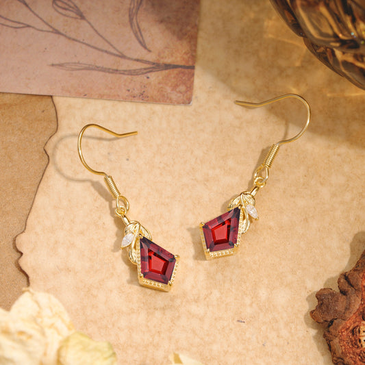 Classic Sparkling Geometric Garnet Drop Earrings