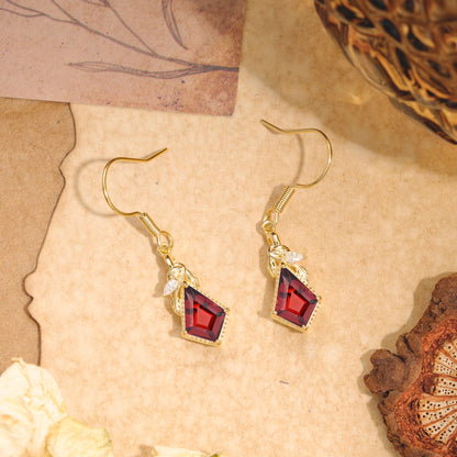 Classic Sparkling Geometric Garnet Drop Earrings