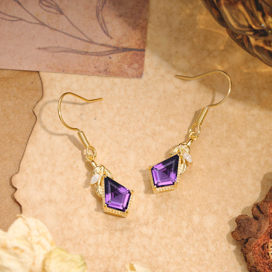 Classic Sparkling Geometric Amethyst Drop Earrings