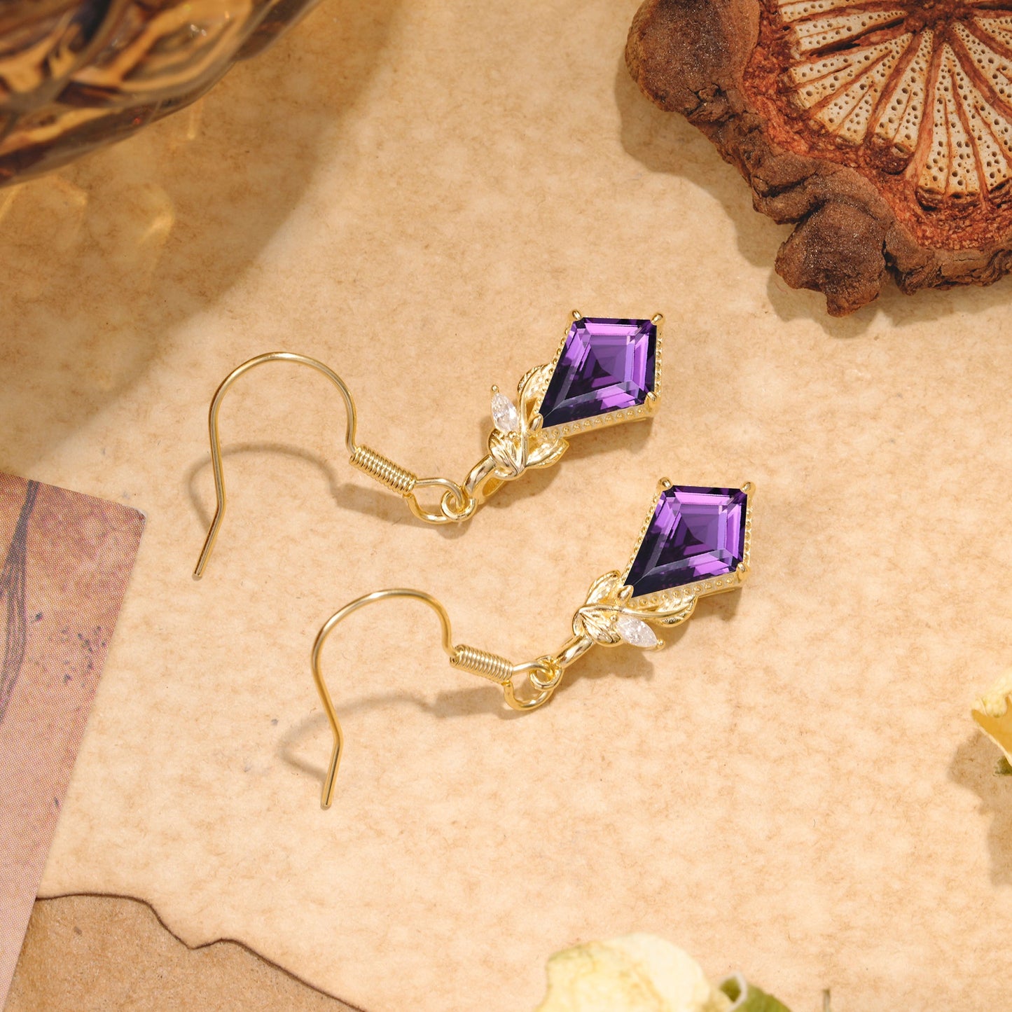 Classic Sparkling Geometric Amethyst Drop Earrings