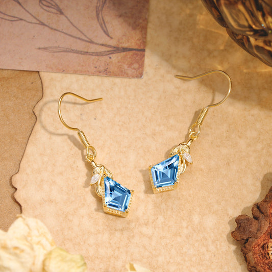 Classic Sparkling Geometric Aquamarine Drop Earrings