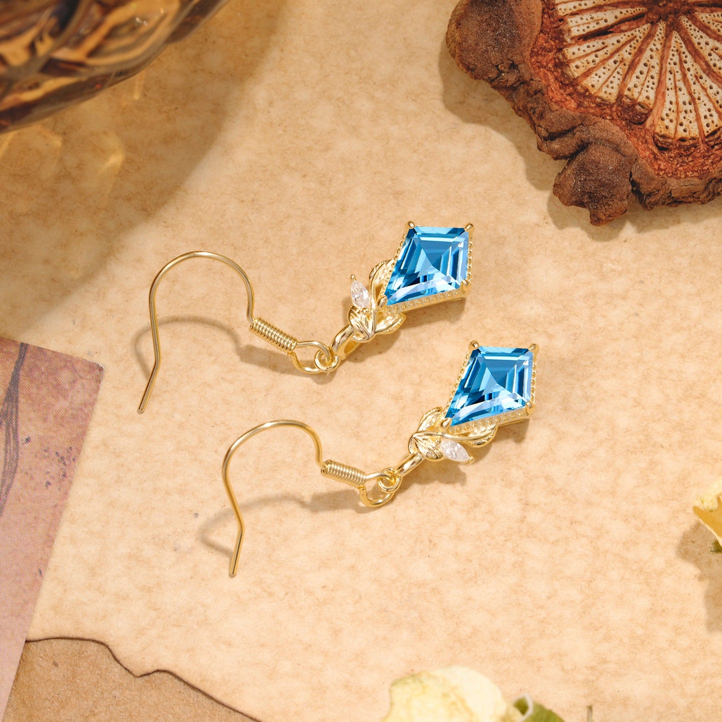 Classic Sparkling Geometric Aquamarine Drop Earrings