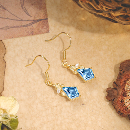 Classic Sparkling Geometric Aquamarine Drop Earrings