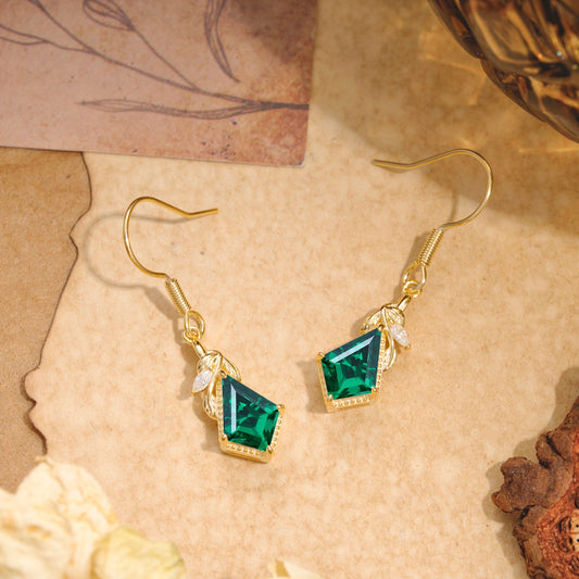 Classic Sparkling Geometric Emerald Drop Earrings