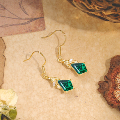 Classic Sparkling Geometric Emerald Drop Earrings