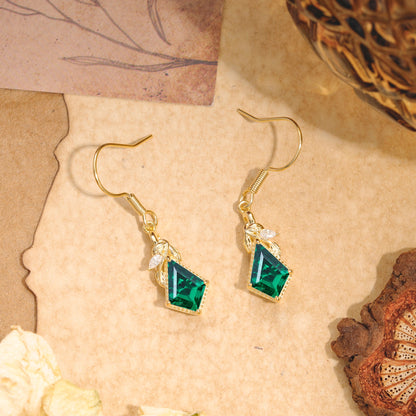 Classic Sparkling Geometric Emerald Drop Earrings