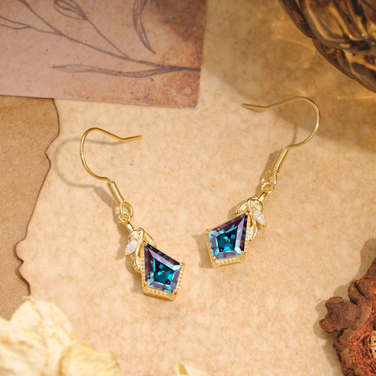 Classic Sparkling Geometric Alexandrite Drop Earrings