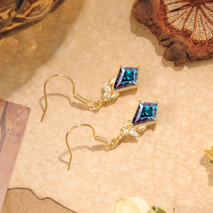 Classic Sparkling Geometric Alexandrite Drop Earrings