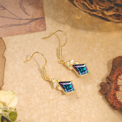 Classic Sparkling Geometric Alexandrite Drop Earrings