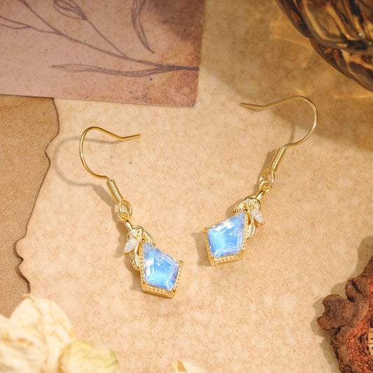 Classic Sparkling Geometric Moonstone Drop Earrings