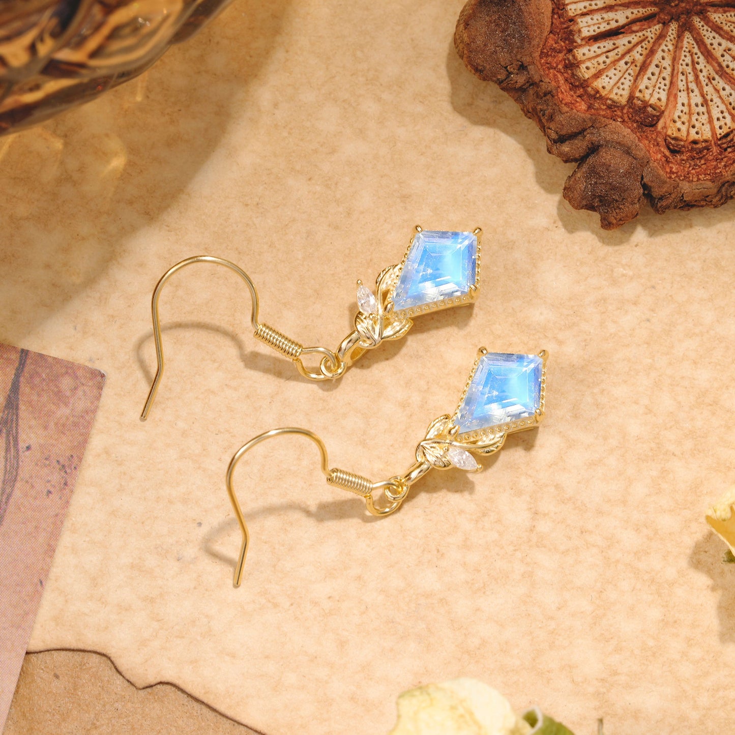 Classic Sparkling Geometric Moonstone Drop Earrings