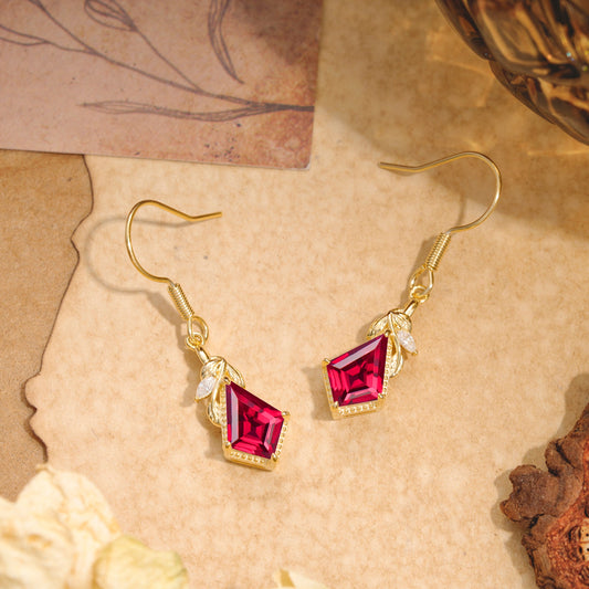 Classic Sparkling Geometric Ruby Drop Earrings