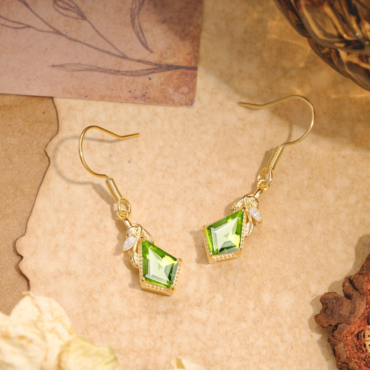 Classic Sparkling Geometric Peridot Drop Earrings
