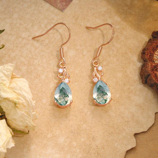 Pear Cut Moss Agate Earrings Jewelry for Women