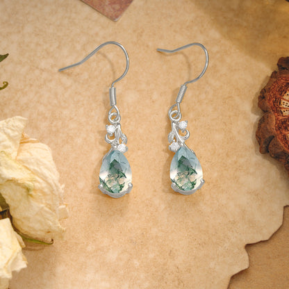 Pear Cut Moss Agate Earrings Jewelry for Women